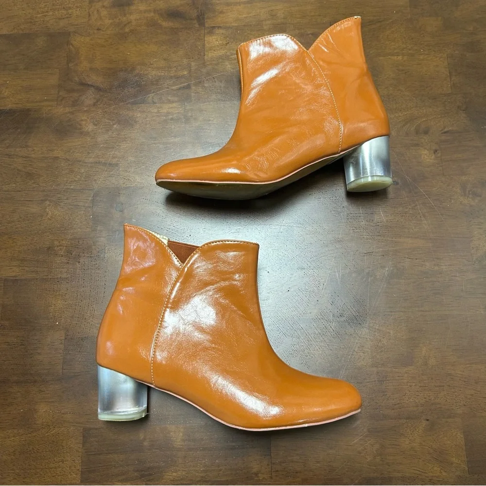 Arden Wohl Cri De Coeur Vegan Leather Booties with Lucite Heel Size 8 - Picture 3 of 13